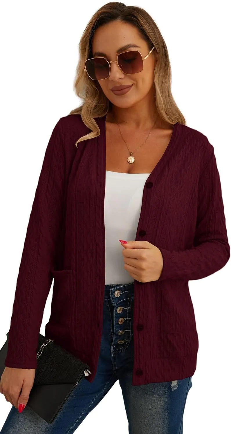 GRECERELLE Women's Lightweight Cardigan Sweater Casual Long Sleeve Knit Cardigan Open Front Outwear Jacket with Pockets