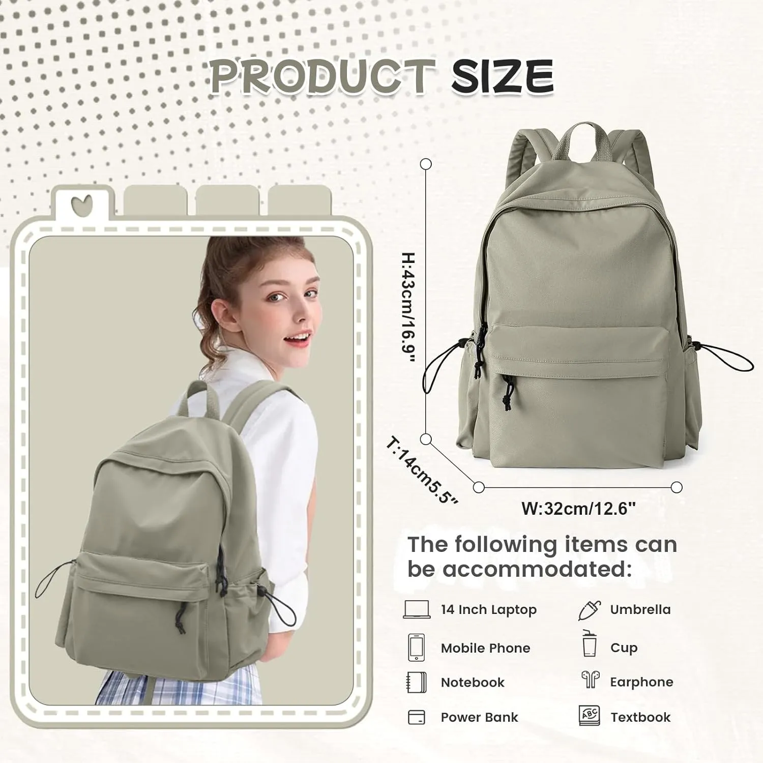 Green School Backpack for Girls Women Waterproof High School Book Bag Cute Backpack for Men Teens Boys, Lightweight Simple Middle School Back Pack Daypack