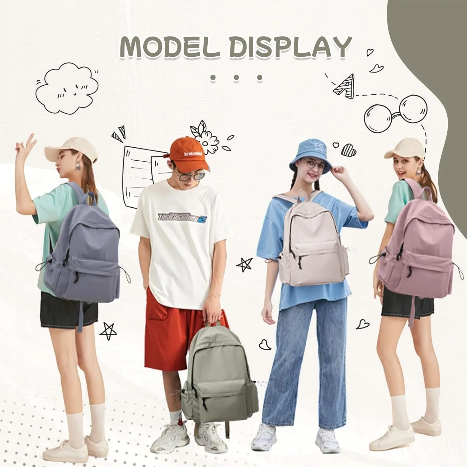 Green School Backpack for Girls Women Waterproof High School Book Bag Cute Backpack for Men Teens Boys, Lightweight Simple Middle School Back Pack Daypack