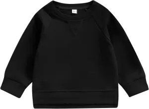 Gueuusu Toddler Kids Baby Boy Girl Crewneck Sweatshirt Cotton Long Sleeve Solid Color Pullover Top Casual Spring Fall Clothes