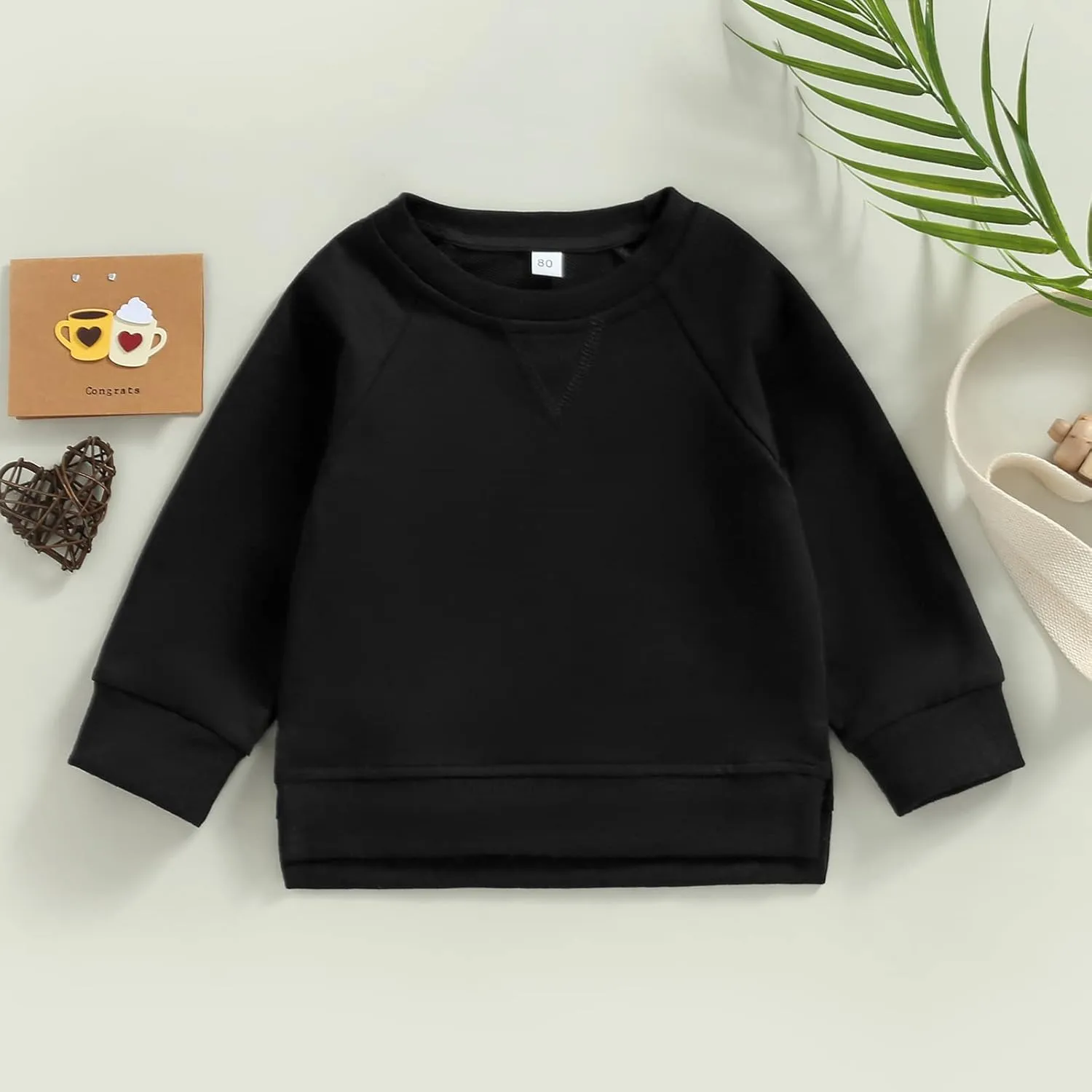 Gueuusu Toddler Kids Baby Boy Girl Crewneck Sweatshirt Cotton Long Sleeve Solid Color Pullover Top Casual Spring Fall Clothes