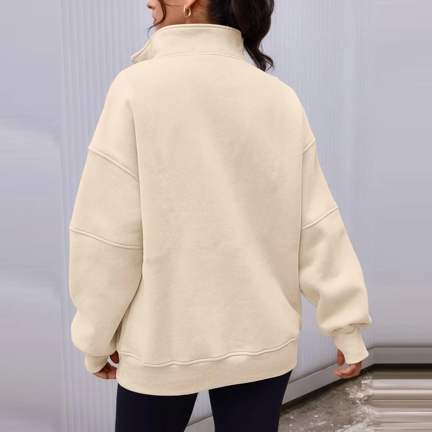 Half Zip Pullover Women Cropped Fleece Oversized Sweatshirt Long Sleeve Thumb Hole Quarter Zipper Hoodies with Pockets