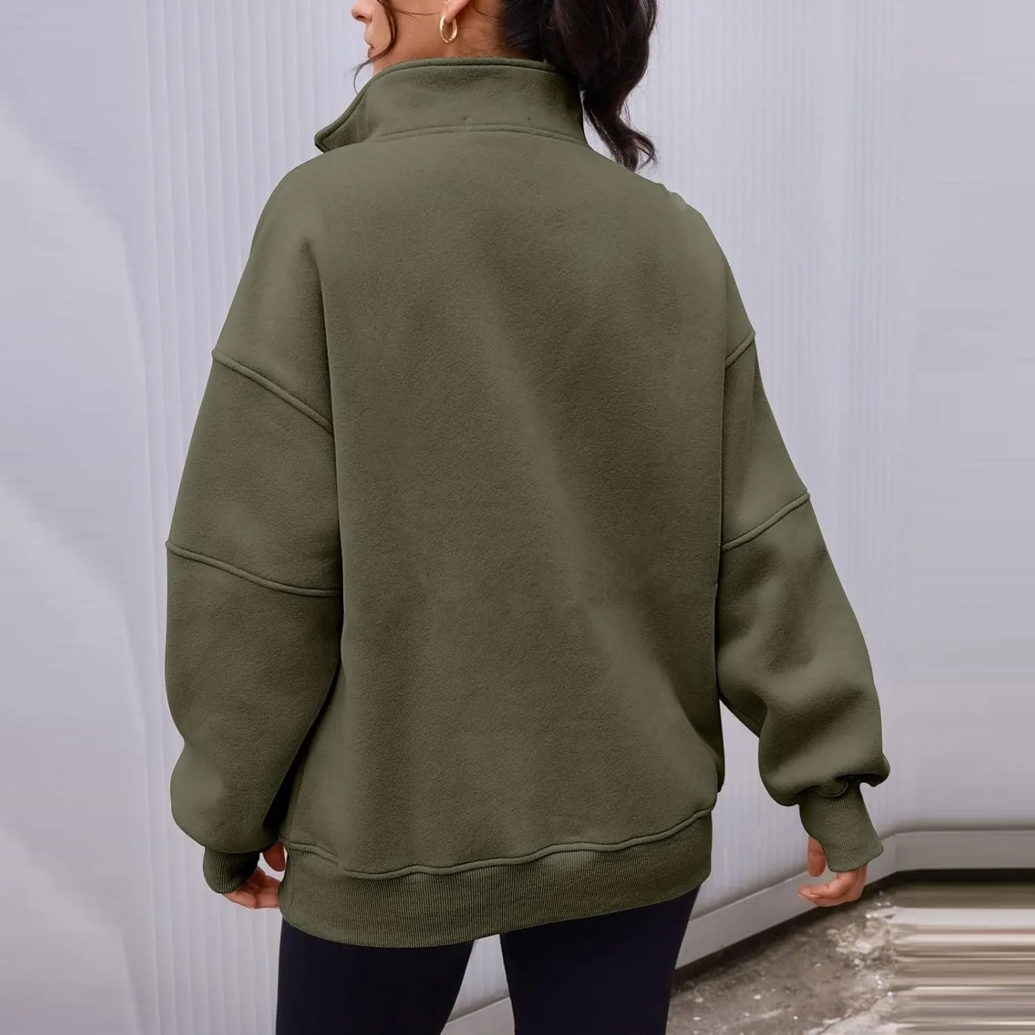 Half Zip Pullover Women Cropped Fleece Oversized Sweatshirt Long Sleeve Thumb Hole Quarter Zipper Hoodies with Pockets