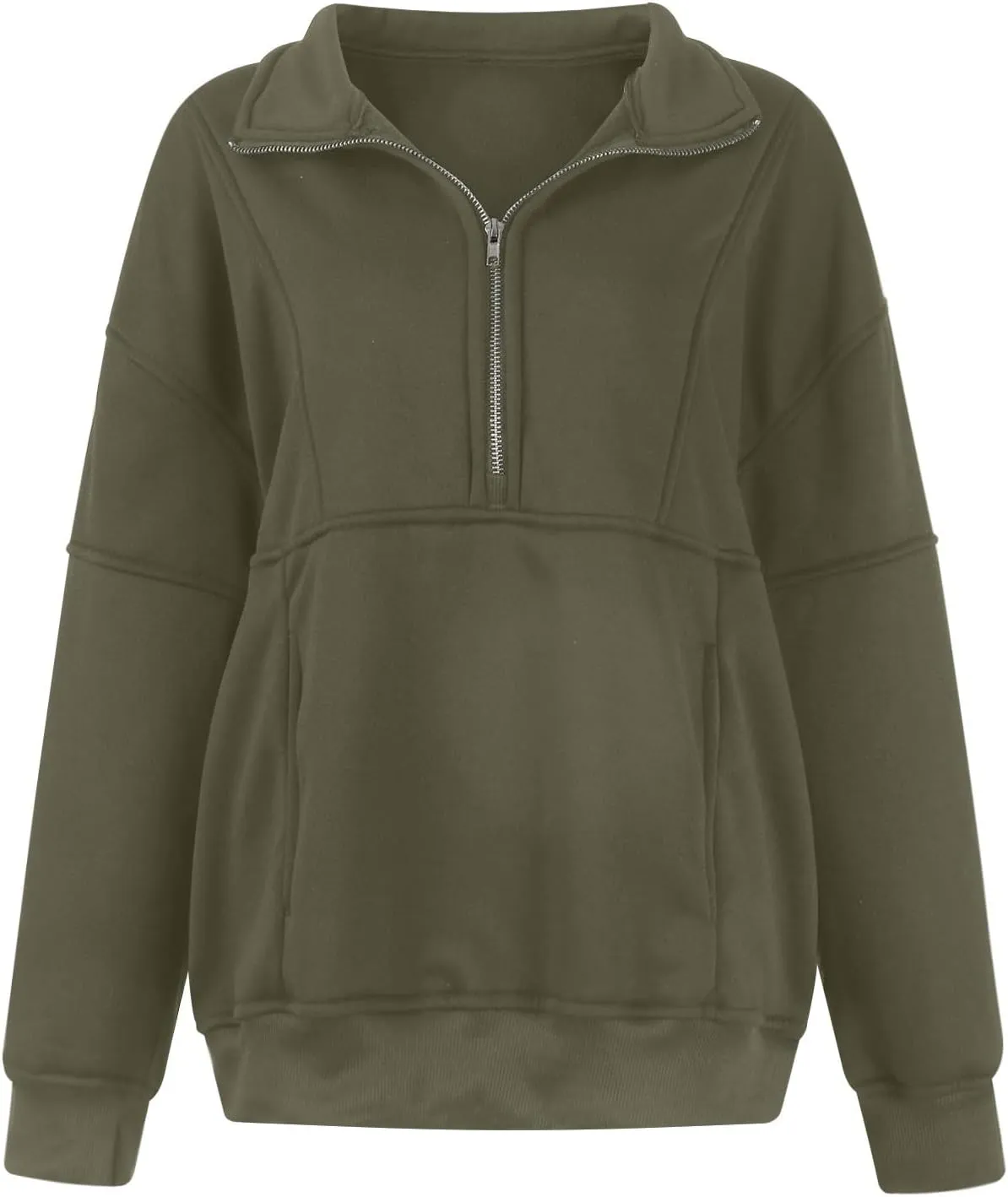 Half Zip Pullover Women Cropped Fleece Oversized Sweatshirt Long Sleeve Thumb Hole Quarter Zipper Hoodies with Pockets