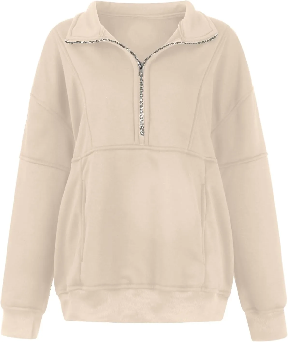 Half Zip Pullover Women Cropped Fleece Oversized Sweatshirt Long Sleeve Thumb Hole Quarter Zipper Hoodies with Pockets