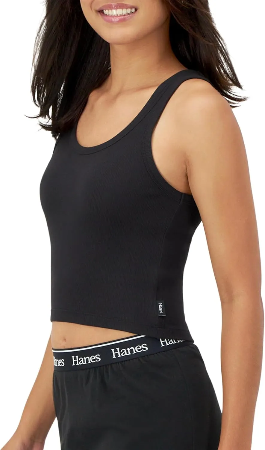 Hanes Women's Originals Rib Tank 2-Pack, Comfywear Stretch Cotton Cropped Top