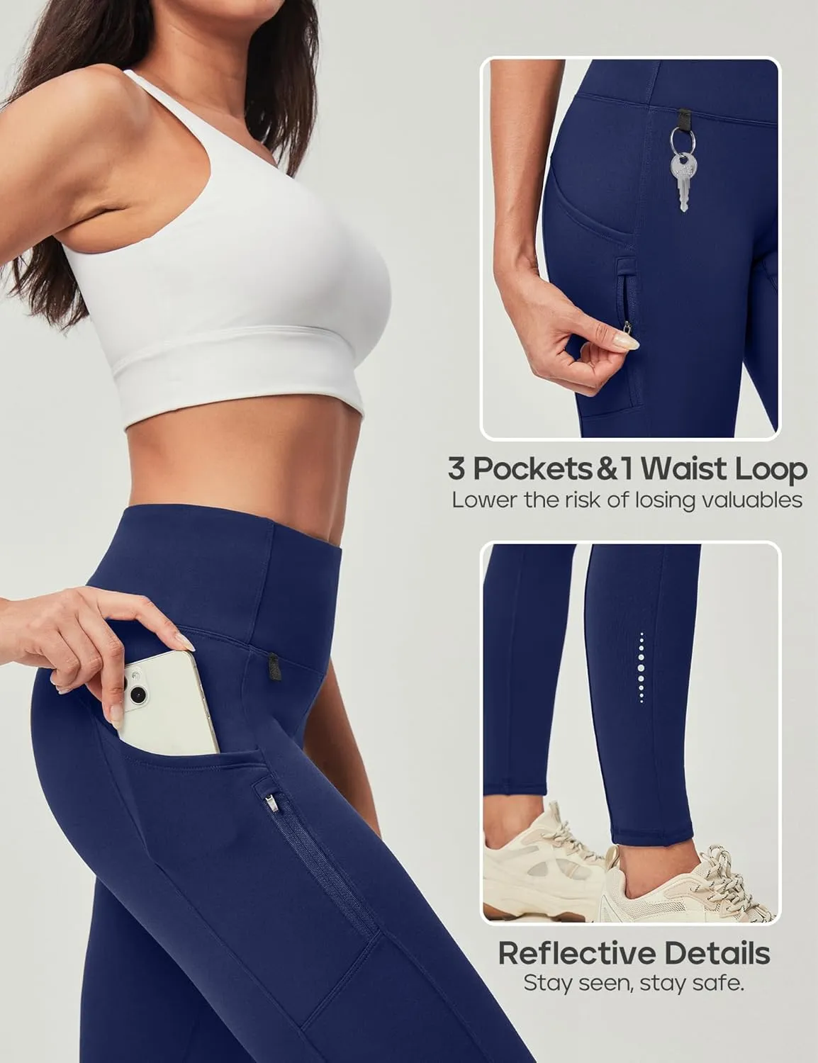 Heathyoga Fleece Lined Leggings Women with Pockets Water Resistant Thermal Leggings Winter Warm Yoga Pants Hiking Running