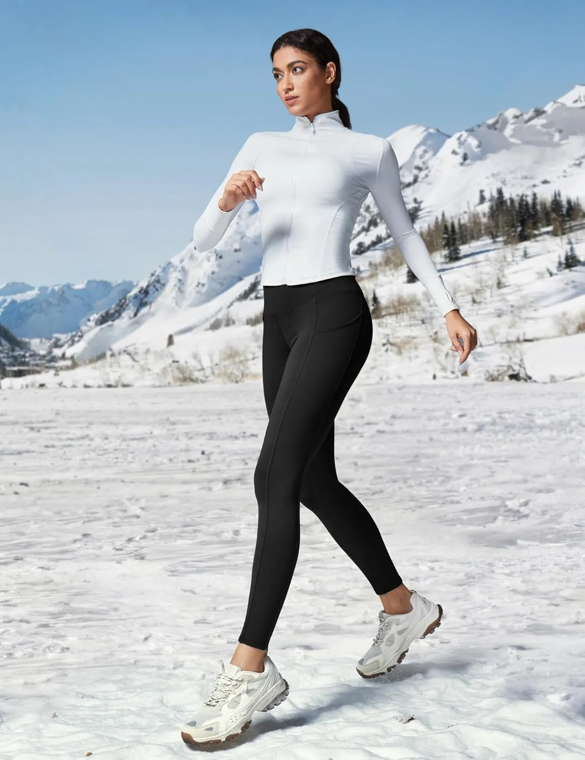 Heathyoga Fleece Lined Leggings Women with Pockets Water Resistant Thermal Leggings Winter Warm Yoga Pants Hiking Running