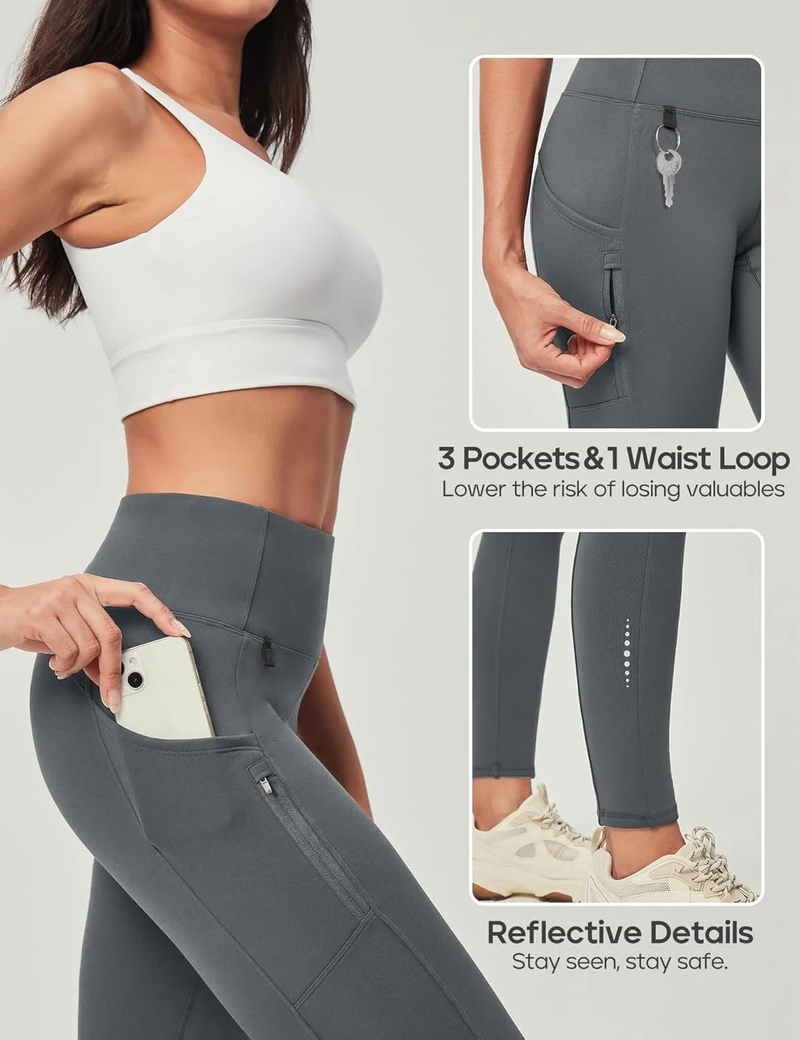 Heathyoga Fleece Lined Leggings Women with Pockets Water Resistant Thermal Leggings Winter Warm Yoga Pants Hiking Running