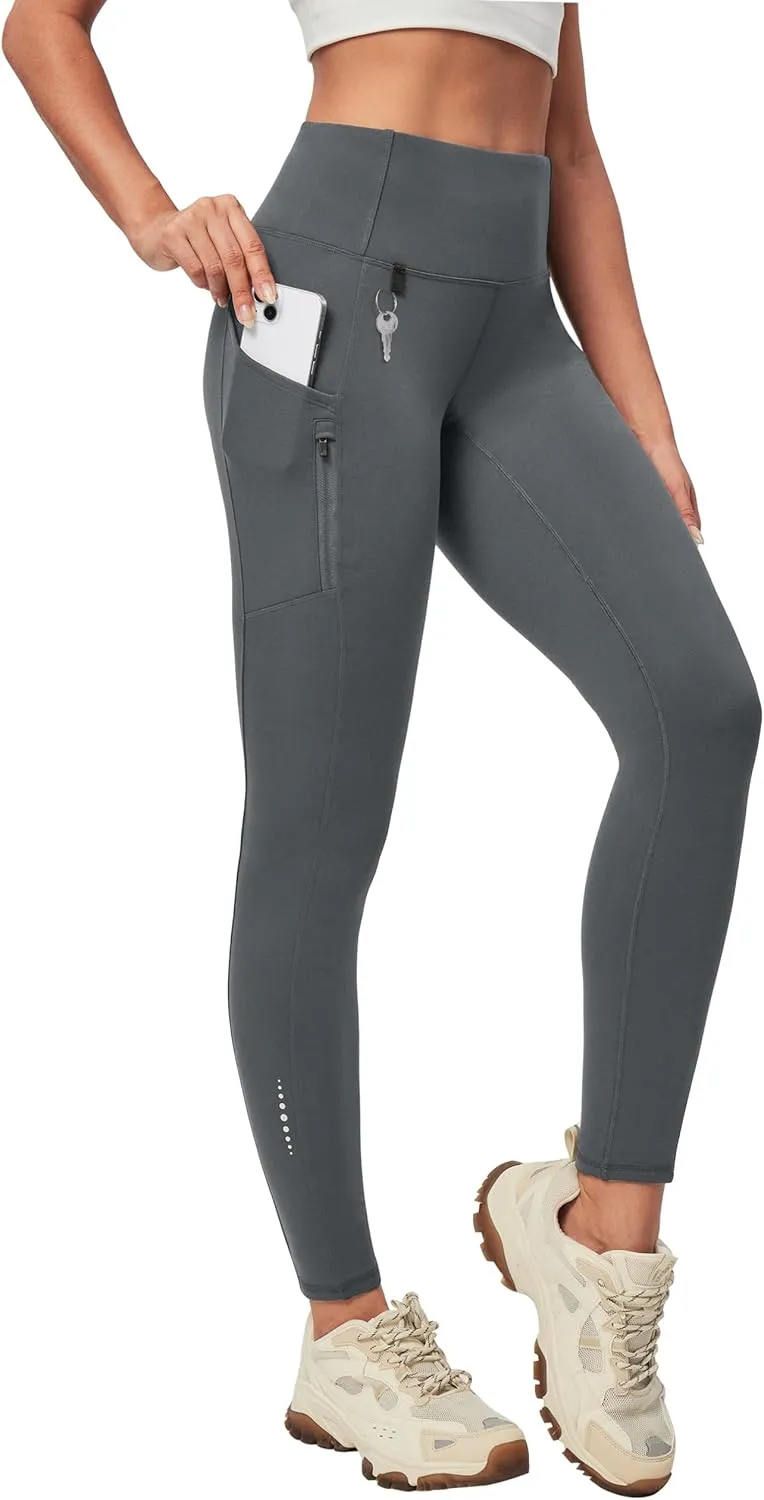 Heathyoga Fleece Lined Leggings Women with Pockets Water Resistant Thermal Leggings Winter Warm Yoga Pants Hiking Running