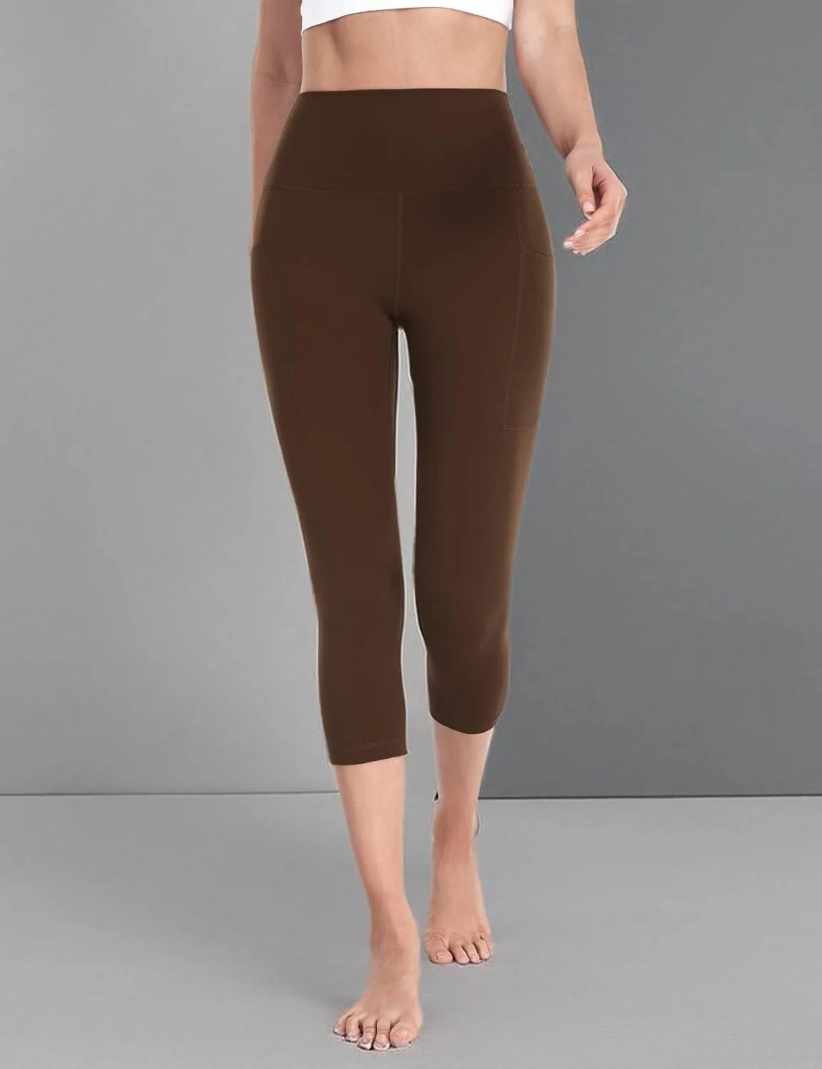 HeyNuts High Waisted Yoga Leggings with Side Pockets, Women Workout Compression Cropped Pants Yoga Capris Leggings 21''
