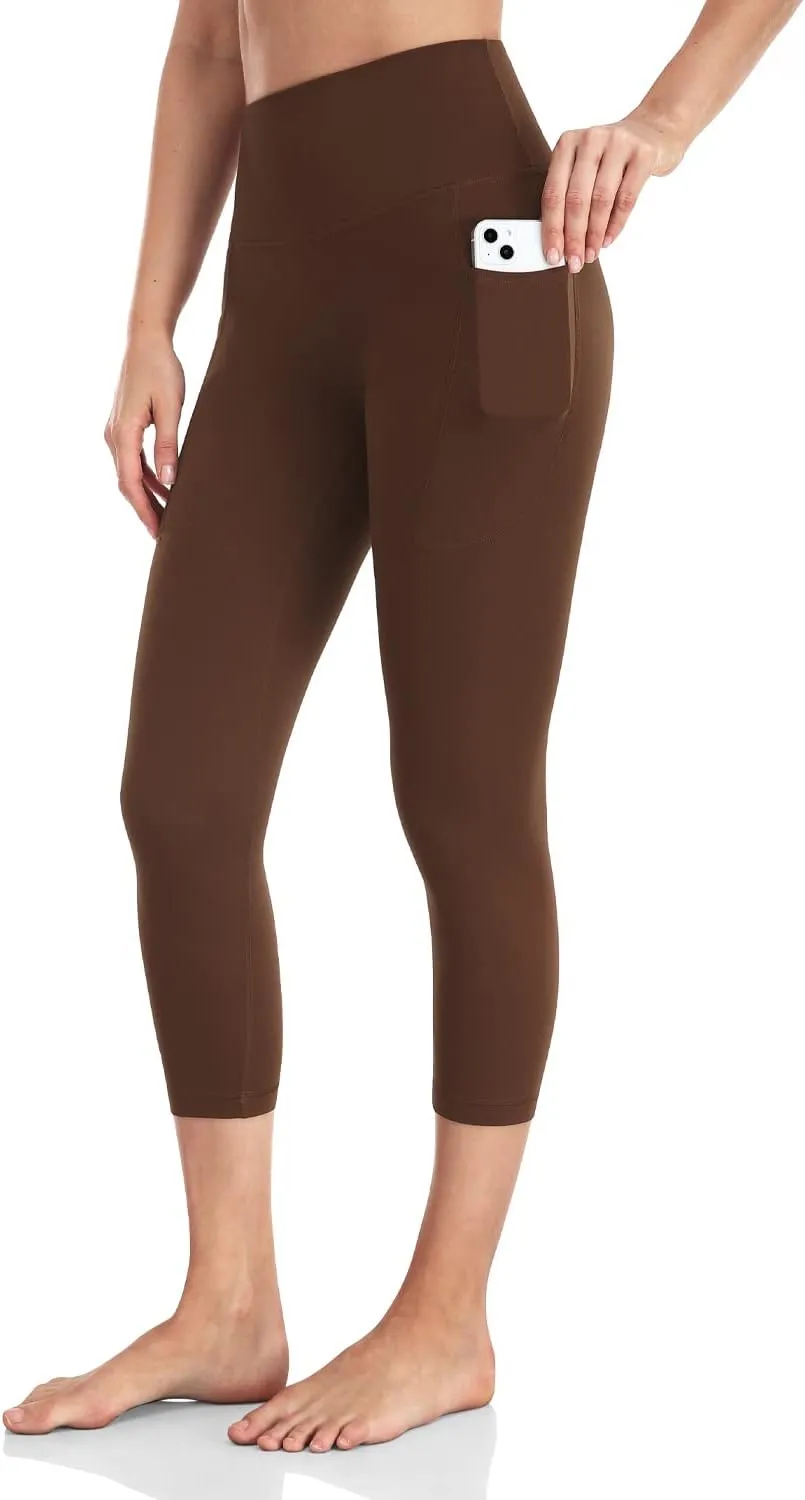 HeyNuts High Waisted Yoga Leggings with Side Pockets, Women Workout Compression Cropped Pants Yoga Capris Leggings 21''