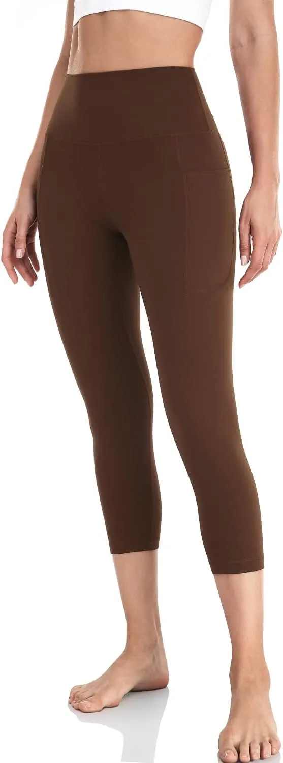 HeyNuts High Waisted Yoga Leggings with Side Pockets, Women Workout Compression Cropped Pants Yoga Capris Leggings 21''