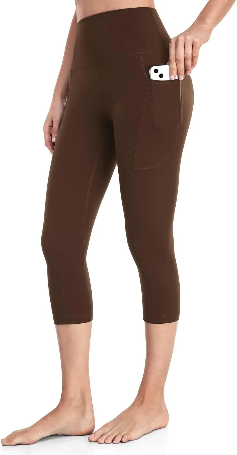 HeyNuts High Waisted Yoga Leggings with Side Pockets, Women Workout Compression Cropped Pants Yoga Capris Leggings 21''