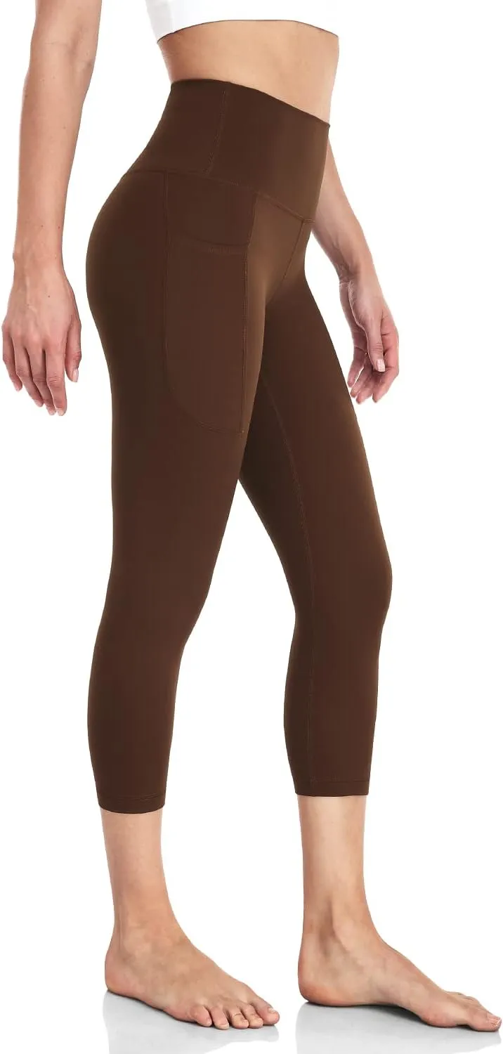 HeyNuts High Waisted Yoga Leggings with Side Pockets, Women Workout Compression Cropped Pants Yoga Capris Leggings 21''