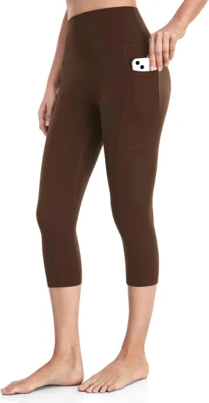 HeyNuts High Waisted Yoga Leggings with Side Pockets, Women Workout Compression Cropped Pants Yoga Capris Leggings 21''