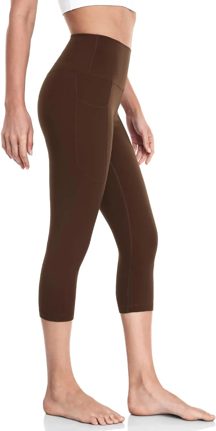 HeyNuts High Waisted Yoga Leggings with Side Pockets, Women Workout Compression Cropped Pants Yoga Capris Leggings 21''