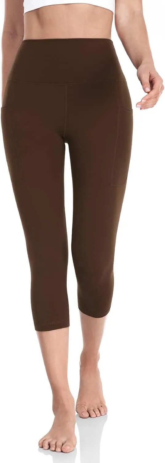 HeyNuts High Waisted Yoga Leggings with Side Pockets, Women Workout Compression Cropped Pants Yoga Capris Leggings 21''