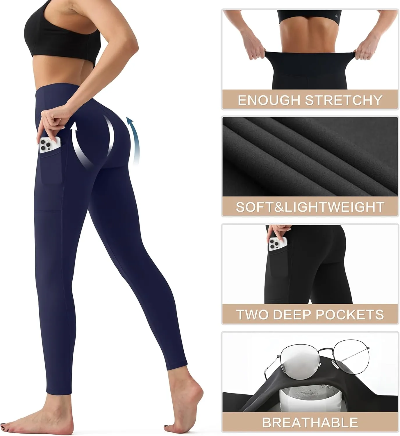 High Waisted Leggings for Women - Tummy Control Yoga Pants for Workout Running Athletic Women's Leggings Plus Size