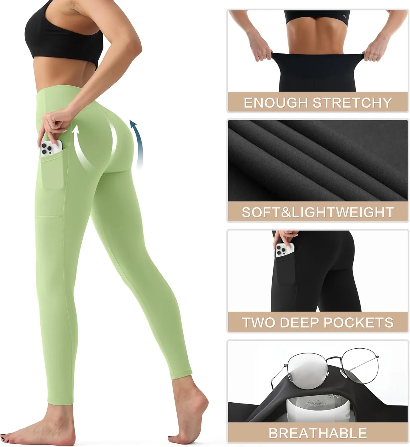 High Waisted Leggings for Women - Tummy Control Yoga Pants for Workout Running Athletic Women's Leggings Plus Size