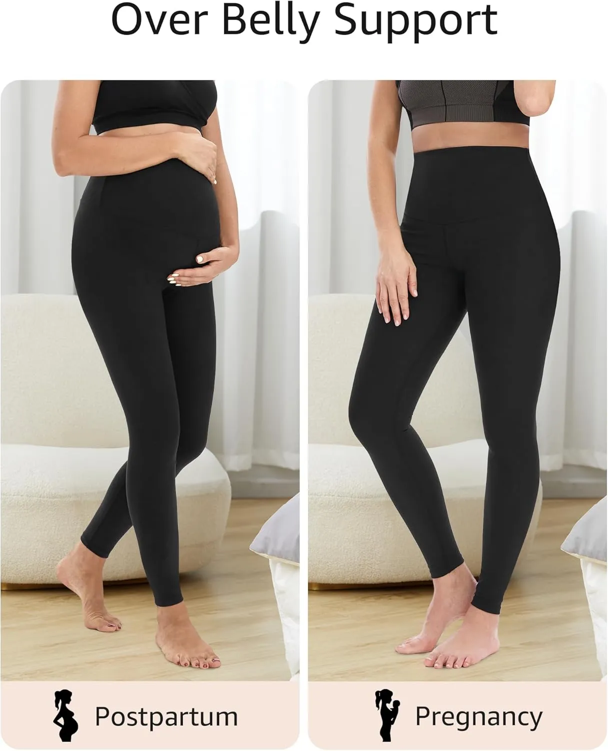 HOFISH Women's Maternity Leggings Over The Belly Soft Non-See-Through Workout Yoga Pants Pregnancy Leggings