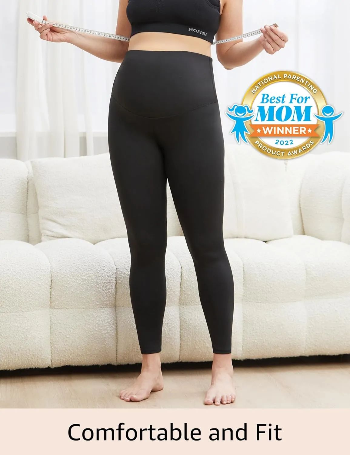 HOFISH Women's Maternity Leggings Over The Belly Soft Non-See-Through Workout Yoga Pants Pregnancy Leggings