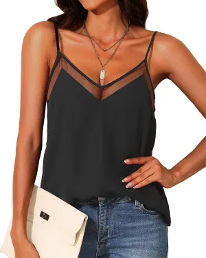 Holipick Chiffon Tank Top for Women V Neck Dressy Flowy Summer Tank Blouse Loose Fit Spaghetti Strap Cami Shirt