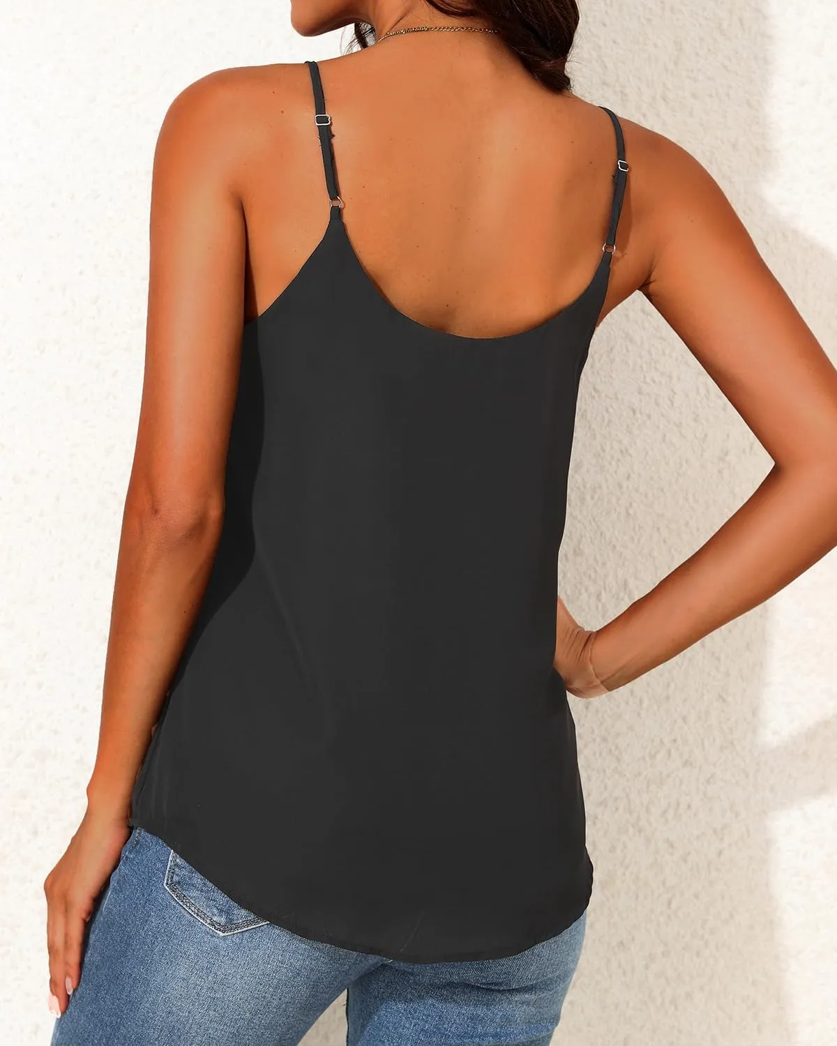 Holipick Chiffon Tank Top for Women V Neck Dressy Flowy Summer Tank Blouse Loose Fit Spaghetti Strap Cami Shirt