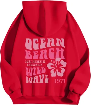 Hoodies For Teen Girls Letter Print Long Sleeve Drawstring Casual Graphic Pullover Cute Oversize Hoodie