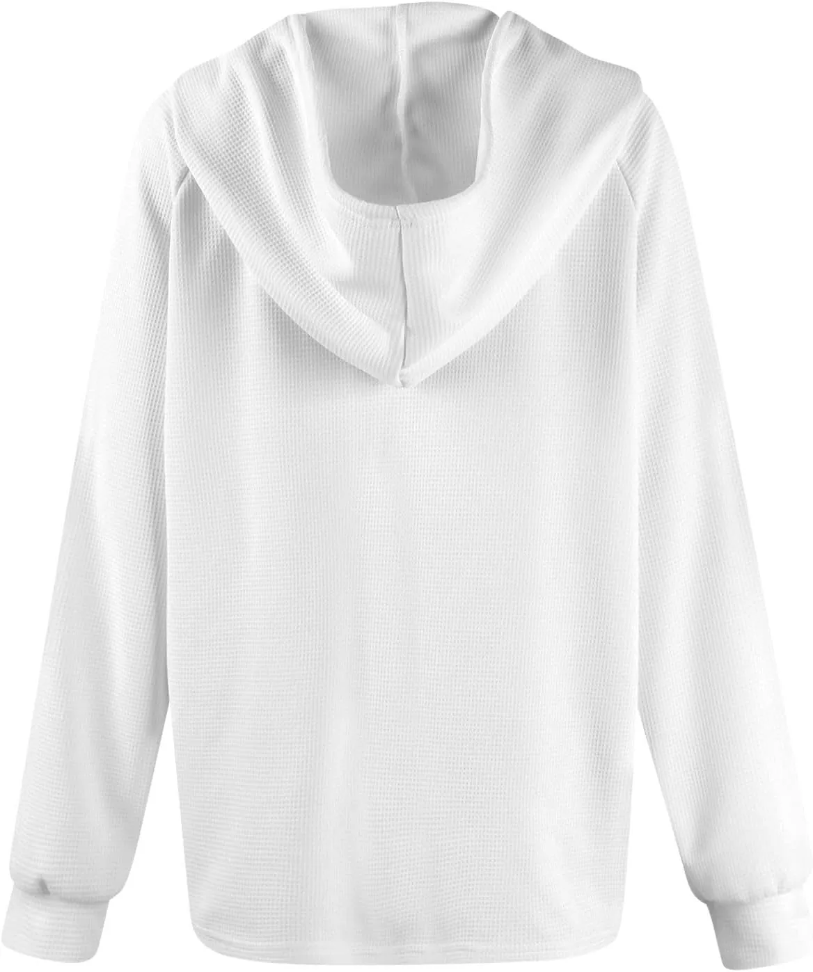 Hoodies for Women Waffle Knit Drawstring Button V Neck Hooded Sweatshirt Fall Loose Fit Long Sleeve Pullover Sweater