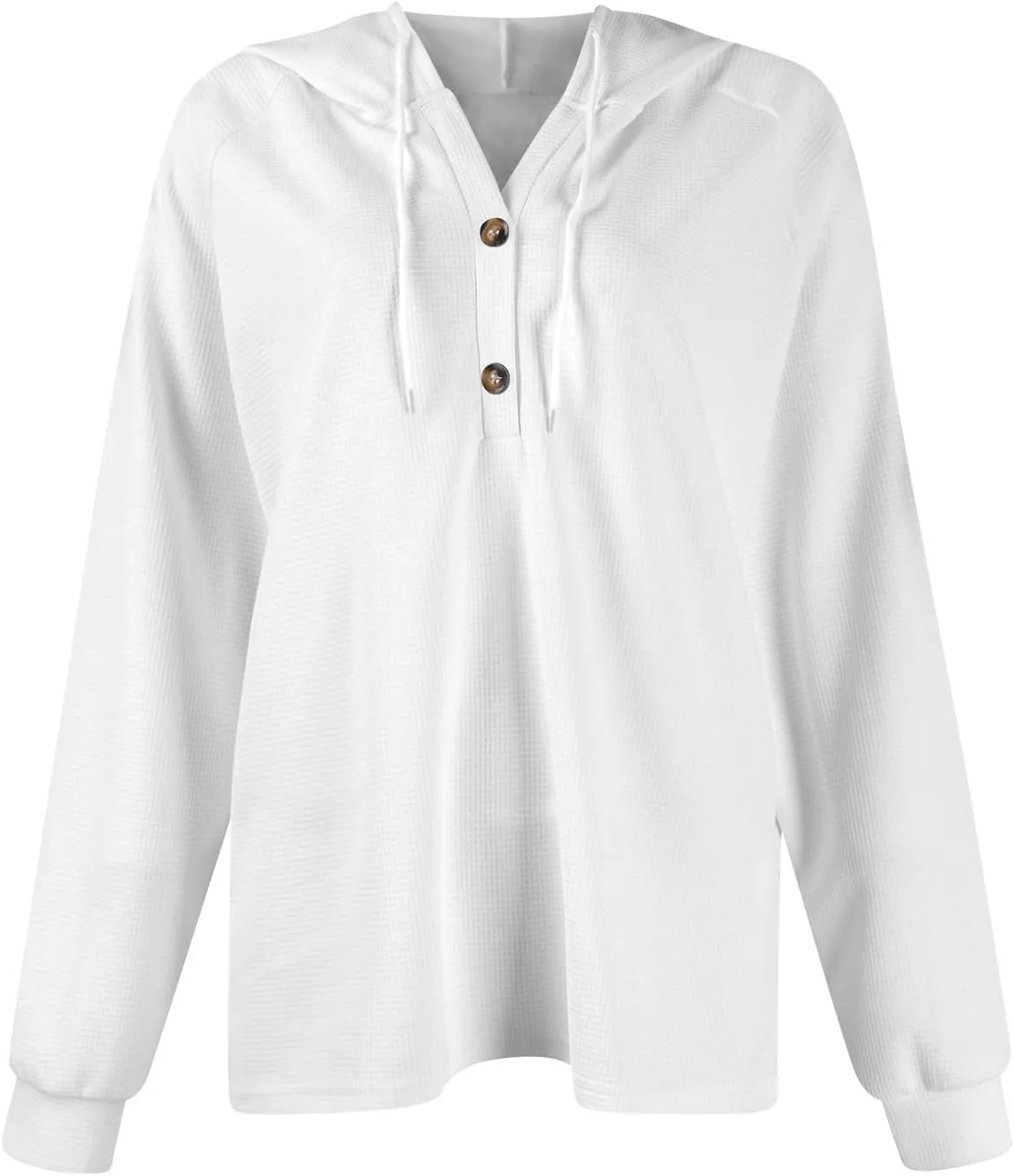 Hoodies for Women Waffle Knit Drawstring Button V Neck Hooded Sweatshirt Fall Loose Fit Long Sleeve Pullover Sweater