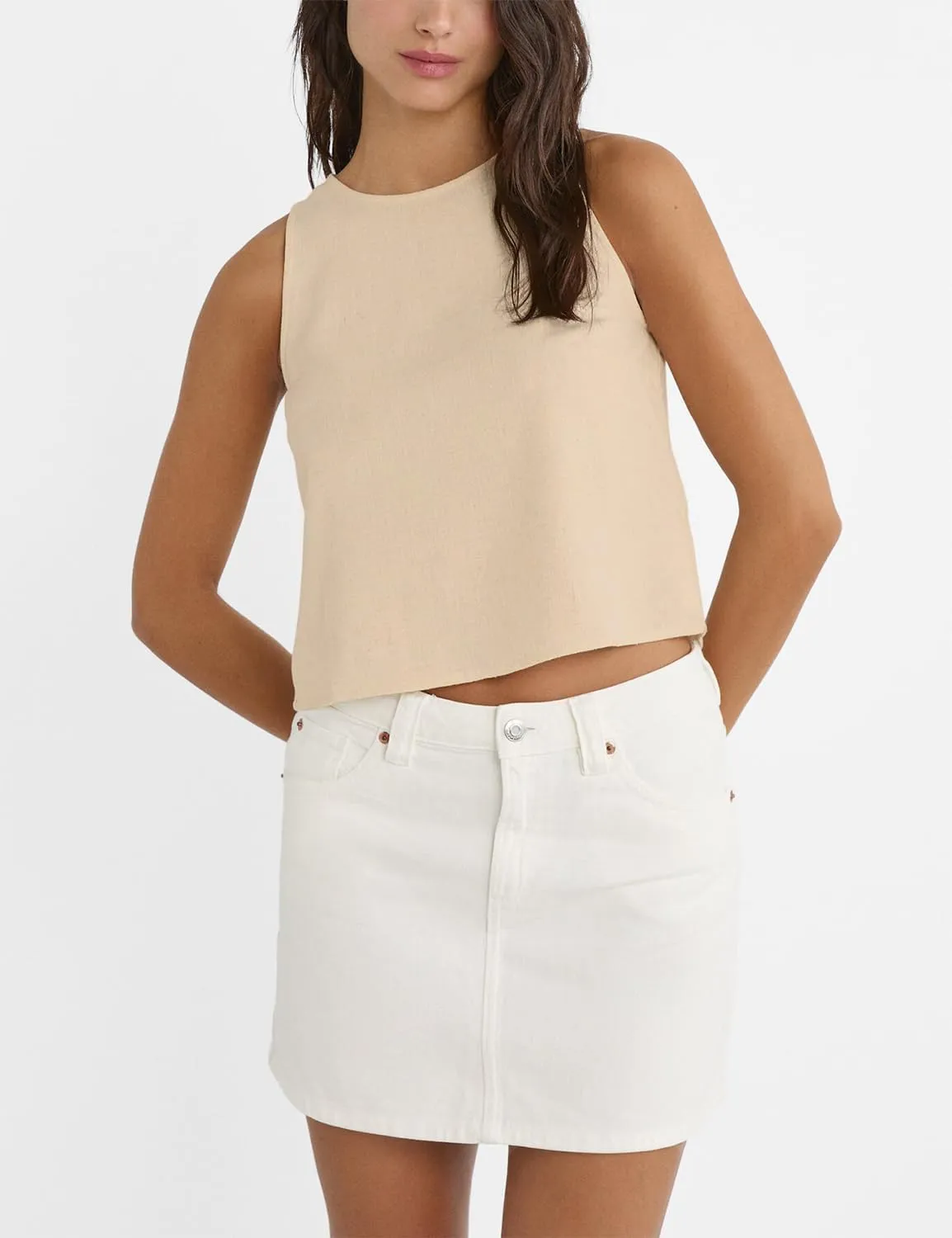 IDEALSANXUN Womens Linen Tank Tops Spring Summer Cute Crewneck Sleeveless Shirts