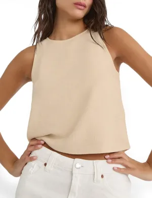 IDEALSANXUN Womens Linen Tank Tops Spring Summer Cute Crewneck Sleeveless Shirts