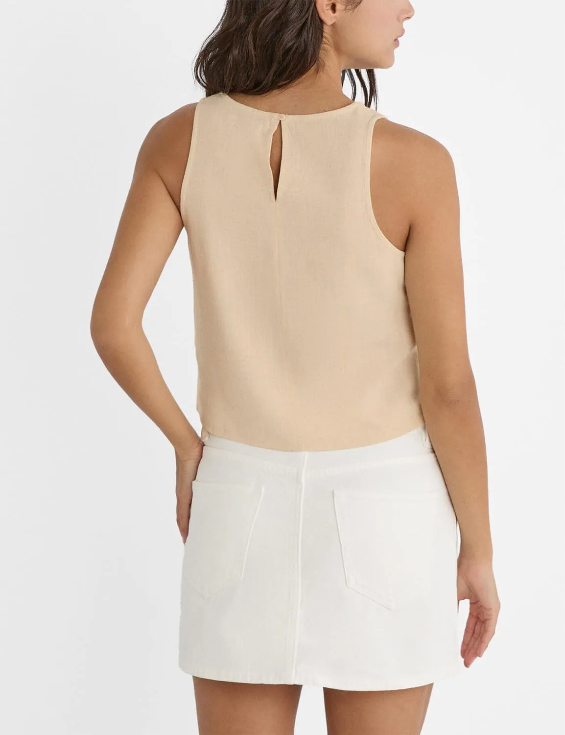 IDEALSANXUN Womens Linen Tank Tops Spring Summer Cute Crewneck Sleeveless Shirts