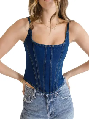 Imily Bela Womens Sleeveless Denim Vest Crop Tank Tops Spaghetti Straps Slim Fit Summer Cami Top