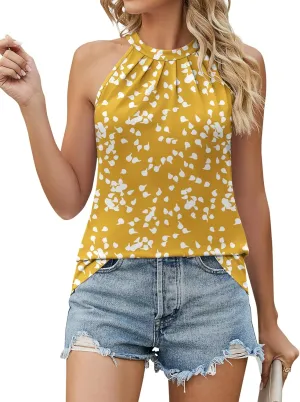 Ivicoer Tank Top for Women Pleated High Neck Halter Tops Casual Sleeveless Shirts Loose Fit S-XXL