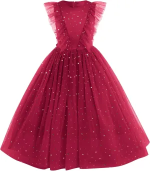 IWEMEK Chiffon Flower Girl Dresses Flutter Sleeves Long Dress Wedding Pageant Bridesmaid Ball Gown A Line Floor Length Dress