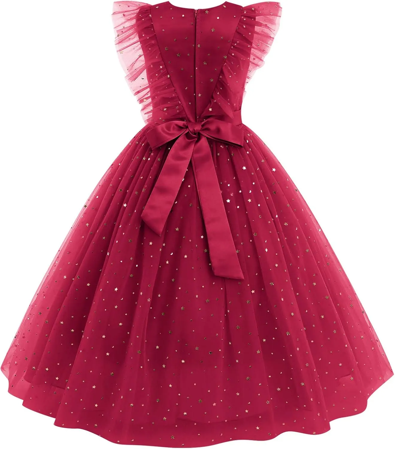 IWEMEK Chiffon Flower Girl Dresses Flutter Sleeves Long Dress Wedding Pageant Bridesmaid Ball Gown A Line Floor Length Dress