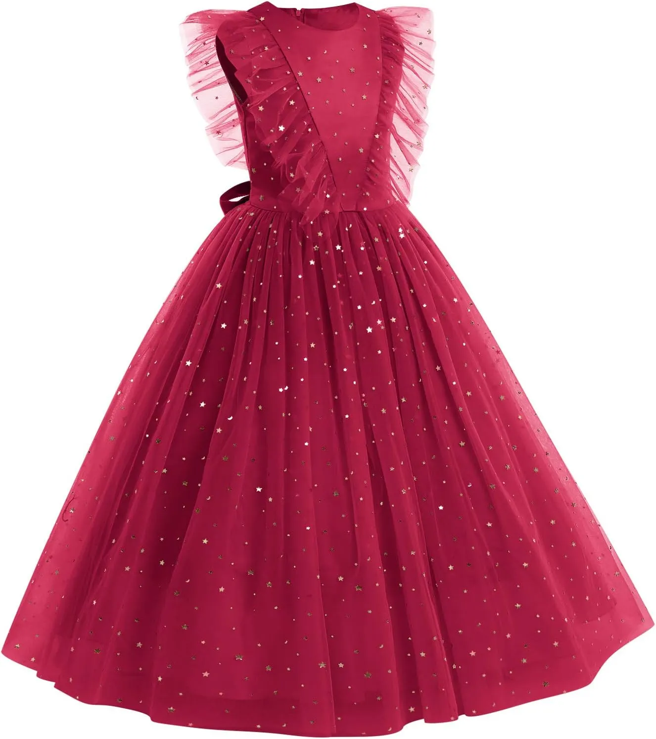 IWEMEK Chiffon Flower Girl Dresses Flutter Sleeves Long Dress Wedding Pageant Bridesmaid Ball Gown A Line Floor Length Dress