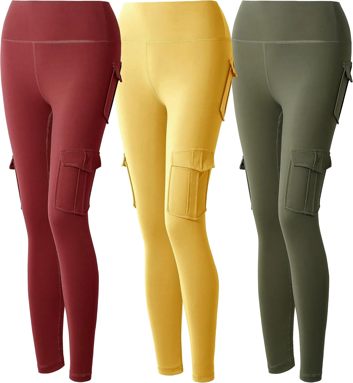 JEGGE High Waist Yoga Leggings with 4 Pockets,Tummy Control Workout Running 4 Way Stretch Cargo Pocket Leggings