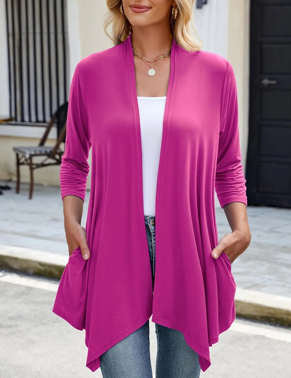 JollieLovin Women 3/4 Sleeve Lightweight Cardigan Plus Size Open Front Draped