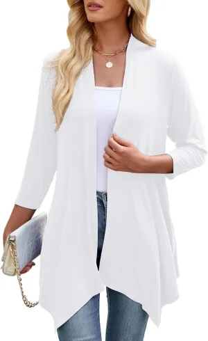 JollieLovin Women 3/4 Sleeve Lightweight Cardigan Plus Size Open Front Draped