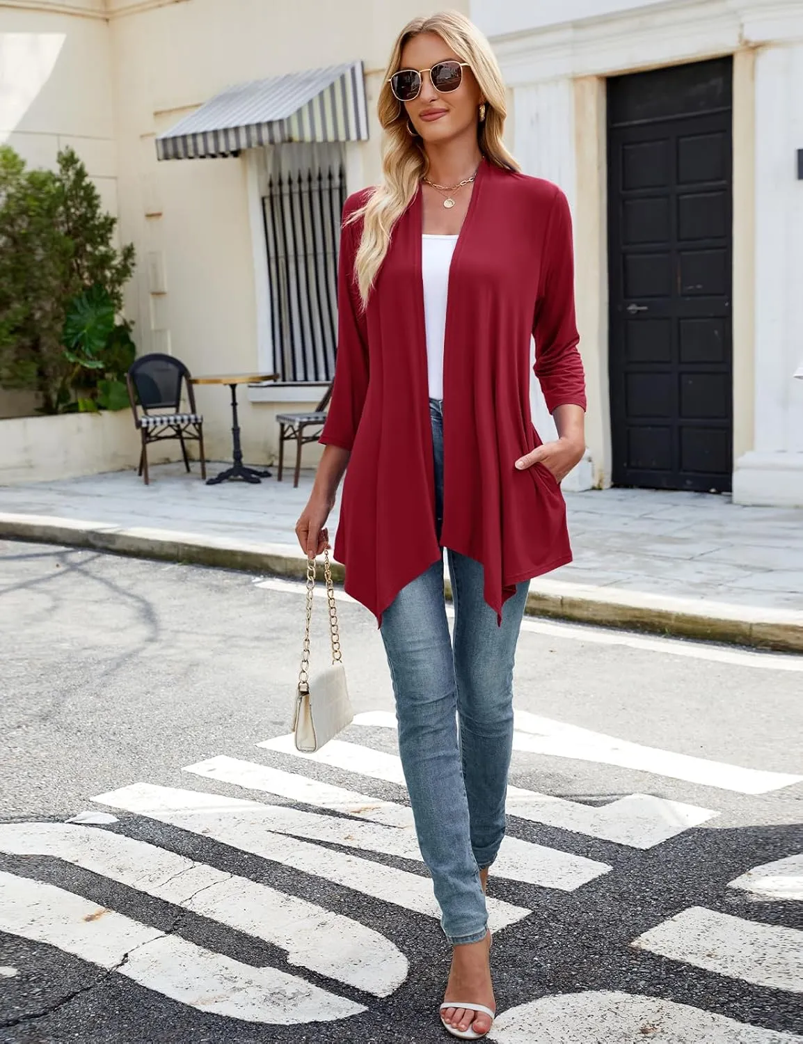JollieLovin Women 3/4 Sleeve Lightweight Cardigan Plus Size Open Front Draped