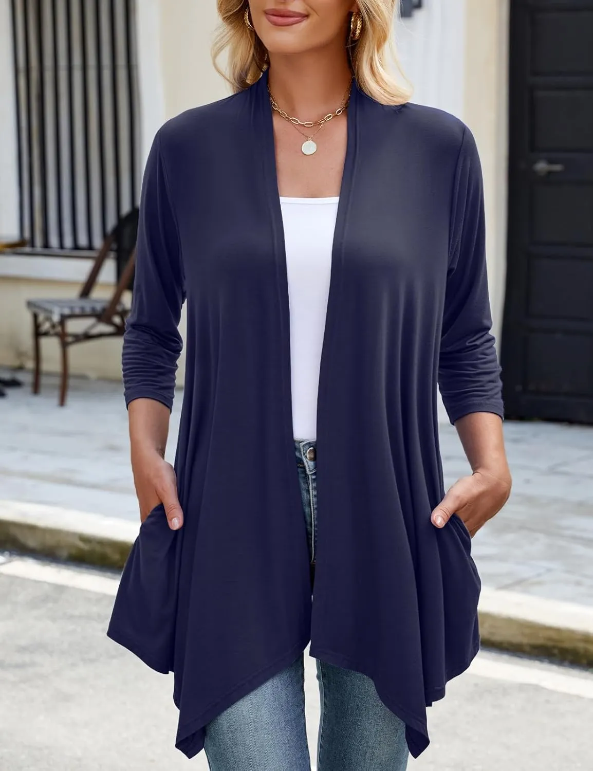 JollieLovin Women 3/4 Sleeve Lightweight Cardigan Plus Size Open Front Draped