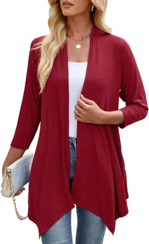 JollieLovin Women 3/4 Sleeve Lightweight Cardigan Plus Size Open Front Draped