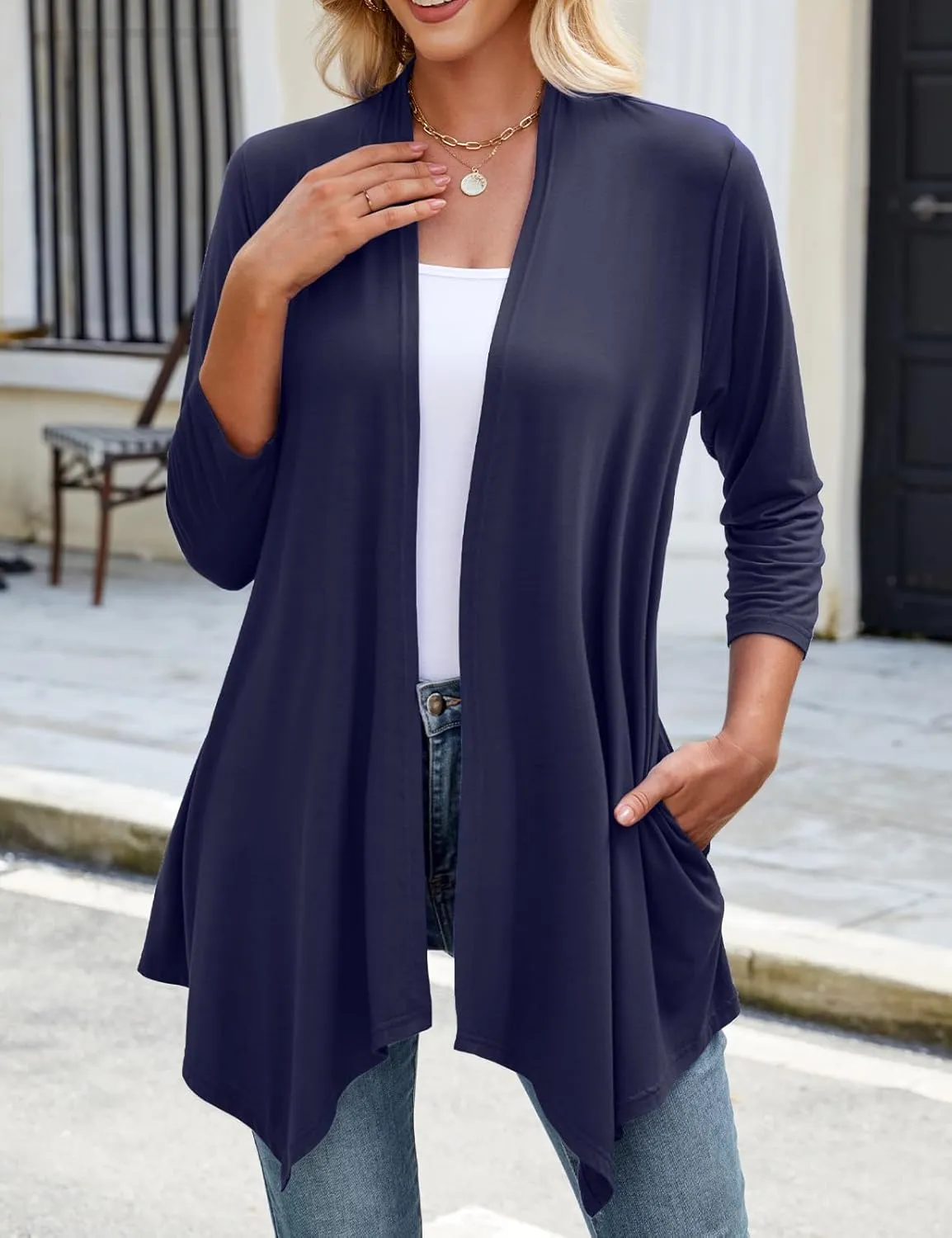 JollieLovin Women 3/4 Sleeve Lightweight Cardigan Plus Size Open Front Draped