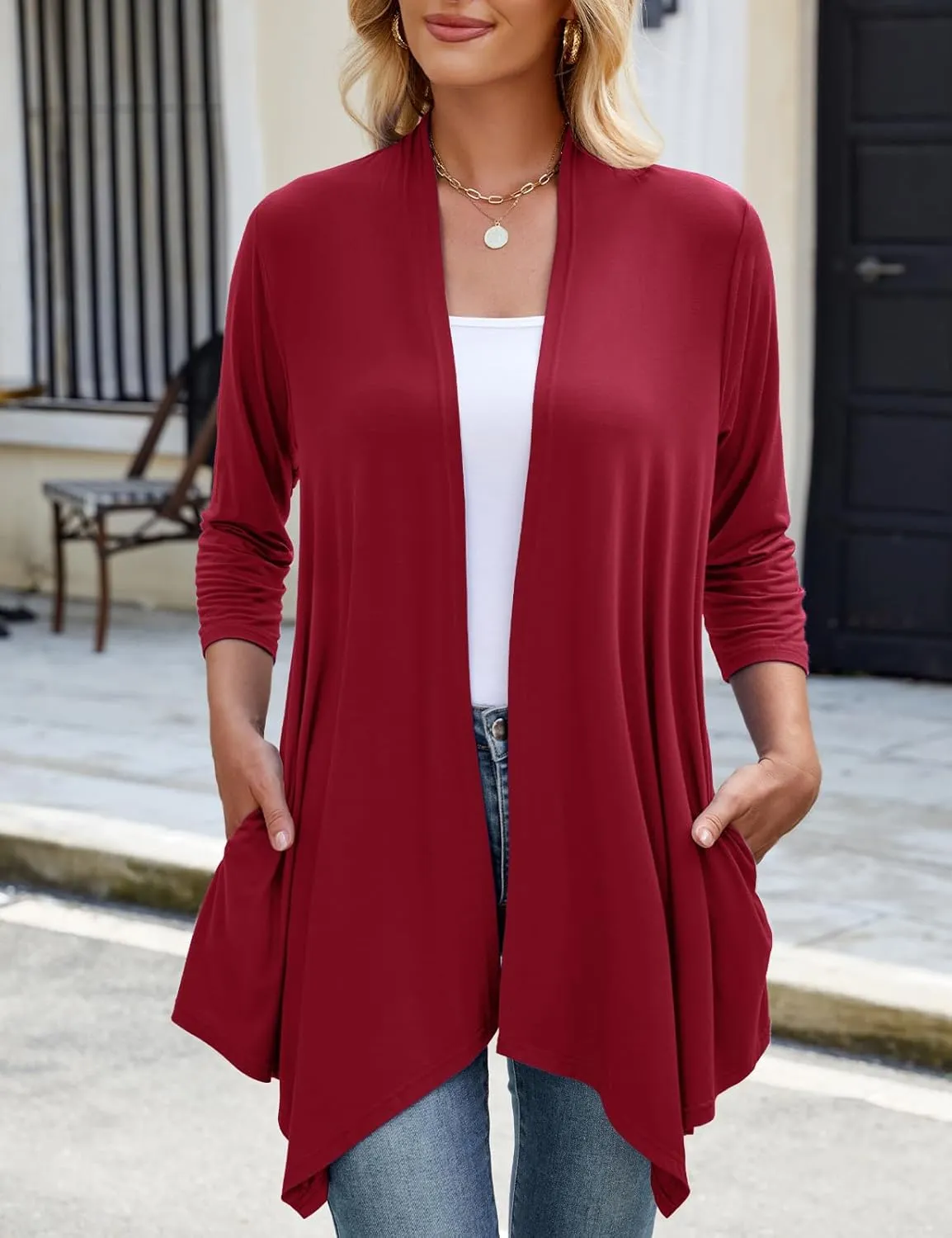 JollieLovin Women 3/4 Sleeve Lightweight Cardigan Plus Size Open Front Draped