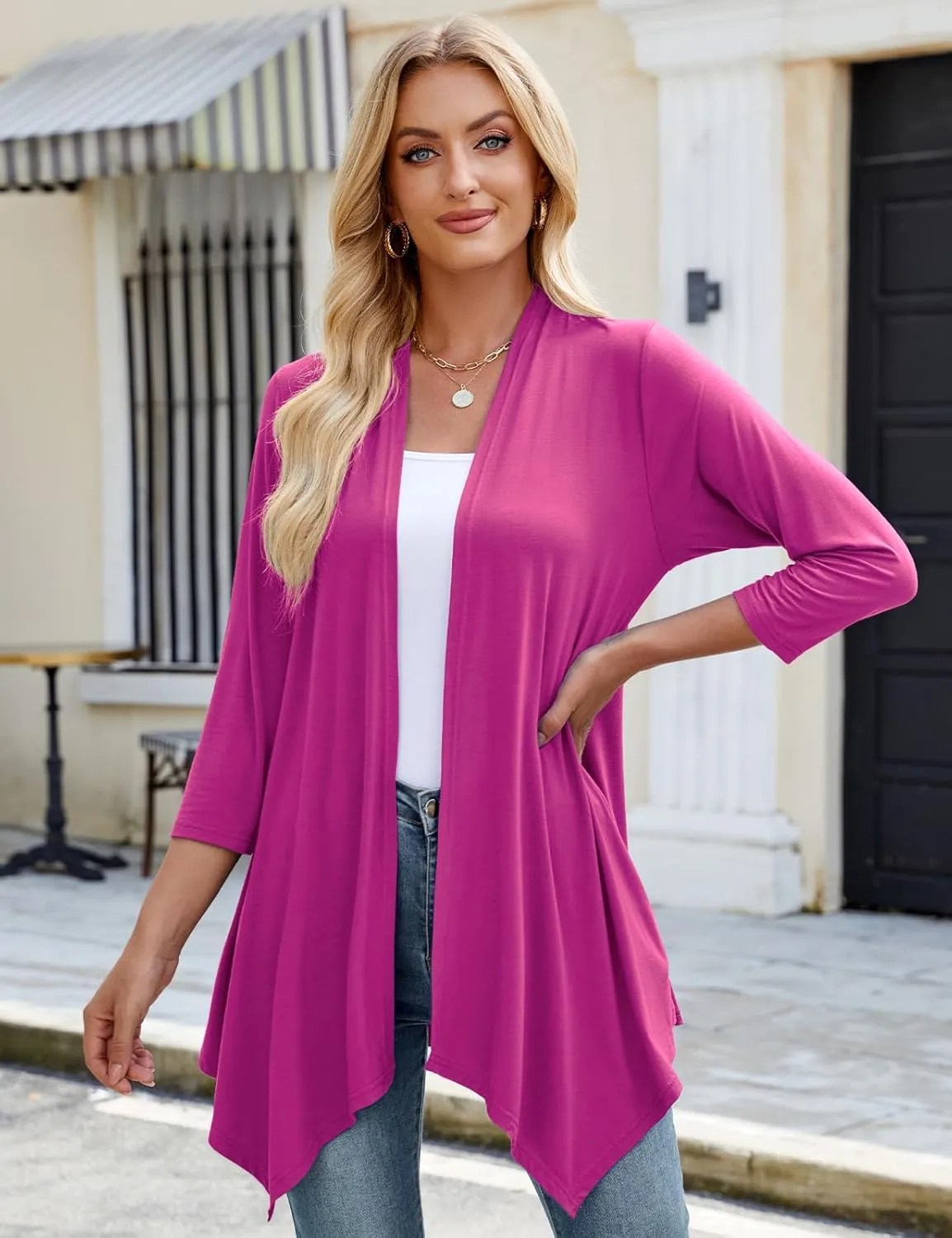 JollieLovin Women 3/4 Sleeve Lightweight Cardigan Plus Size Open Front Draped