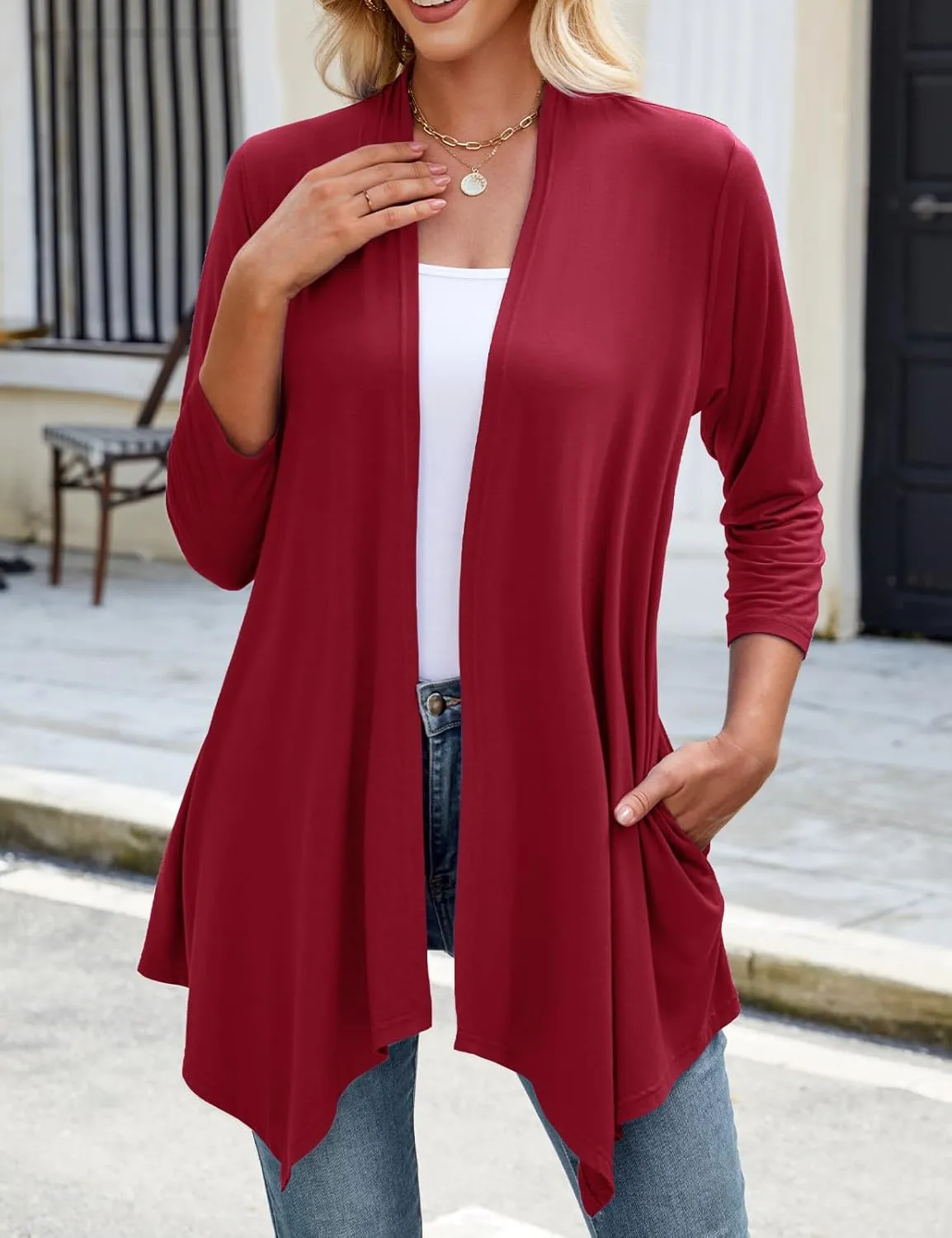 JollieLovin Women 3/4 Sleeve Lightweight Cardigan Plus Size Open Front Draped