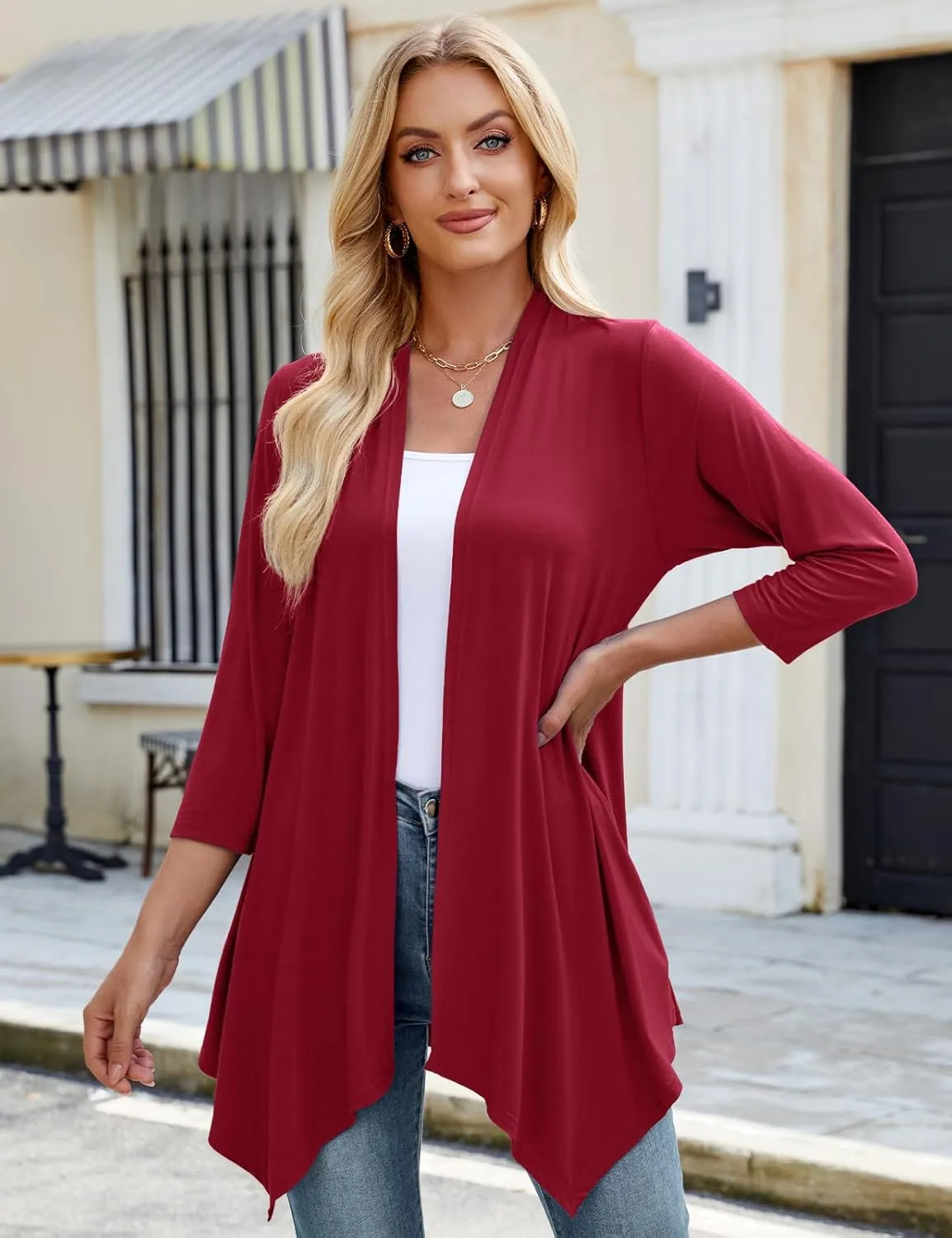 JollieLovin Women 3/4 Sleeve Lightweight Cardigan Plus Size Open Front Draped